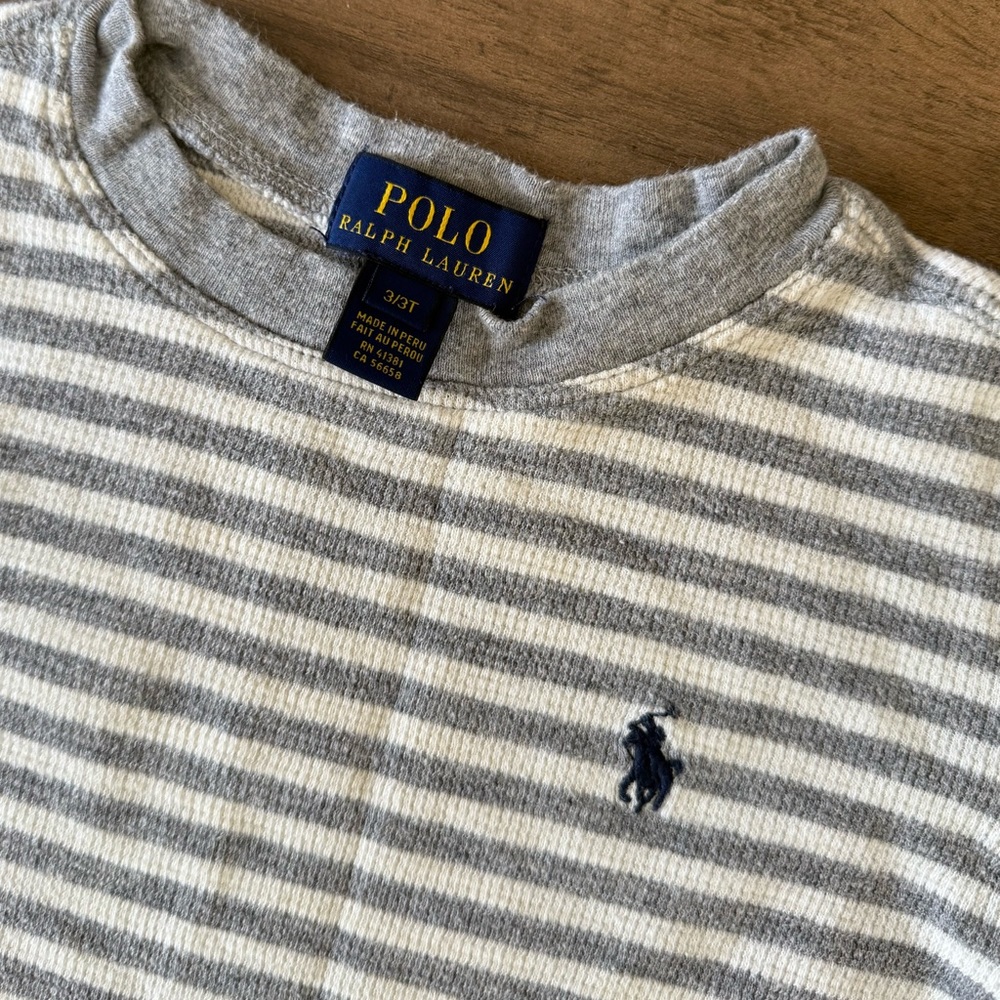 Polo by Ralph Lauren Gray and White Striped Kids Shirt - Picture 2 of 4